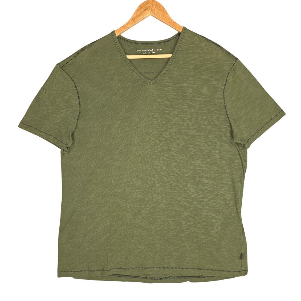 JOHN VARVATOS U.S.A. MEN'S CASUAL V‑NECK TEE – SIZE XL – OLIVE – MINIMALIST